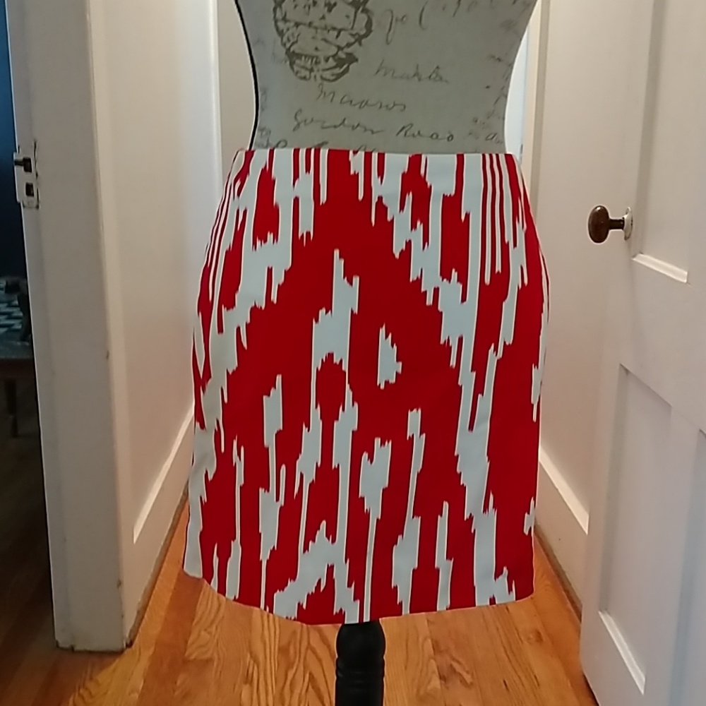 🎀J Crew red and white stretch mini skirt Sz 2